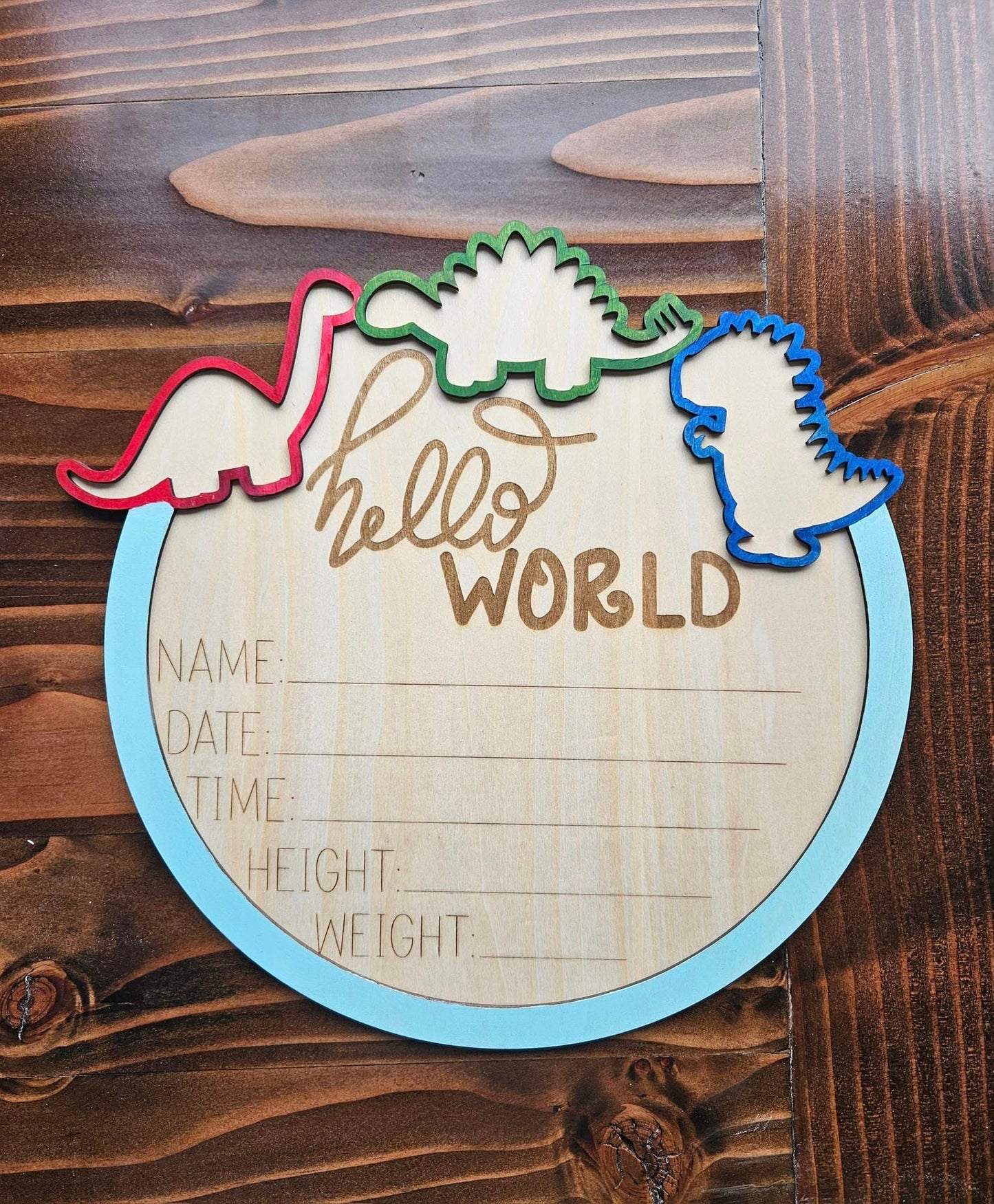 Dinosaur Baby Announcement Sign, Laser Engraved, Handpainted