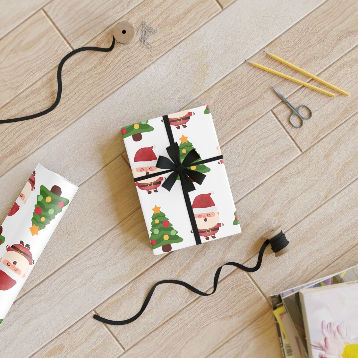 Christmas Santa and Tree Gift Wrapping Paper Rolls, 1pc