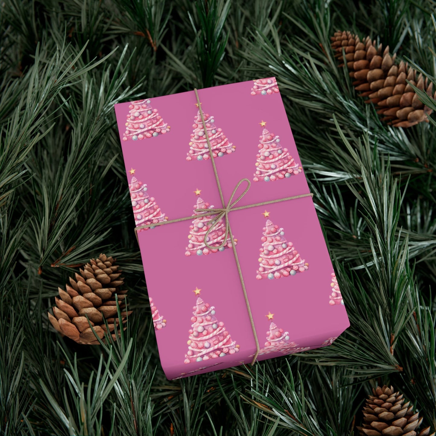 Elegant Whimsical Pink Christmas Trees Gift Wrap