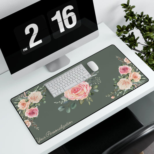 Floral Desk Mat for Home Office - Personalized Watercolor Roses Desk Mat