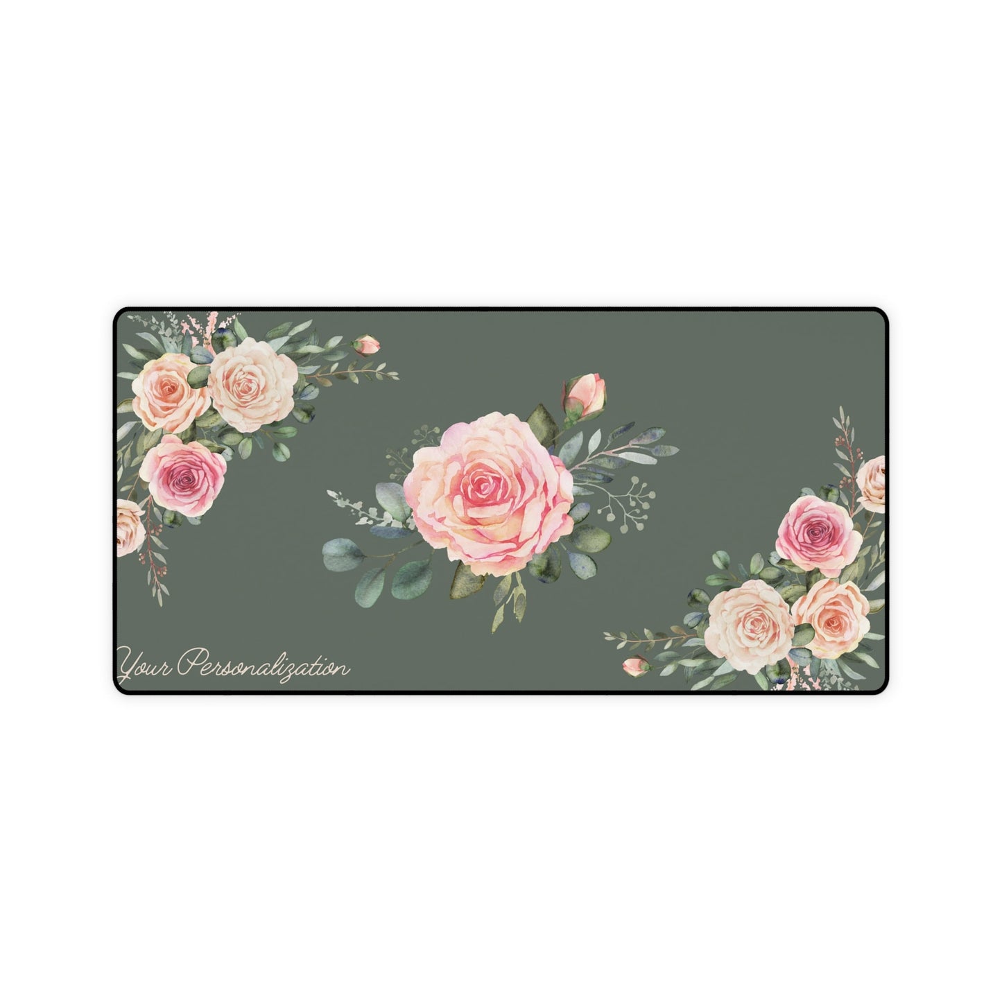 Floral Desk Mat for Home Office - Personalized Watercolor Roses Desk Mat