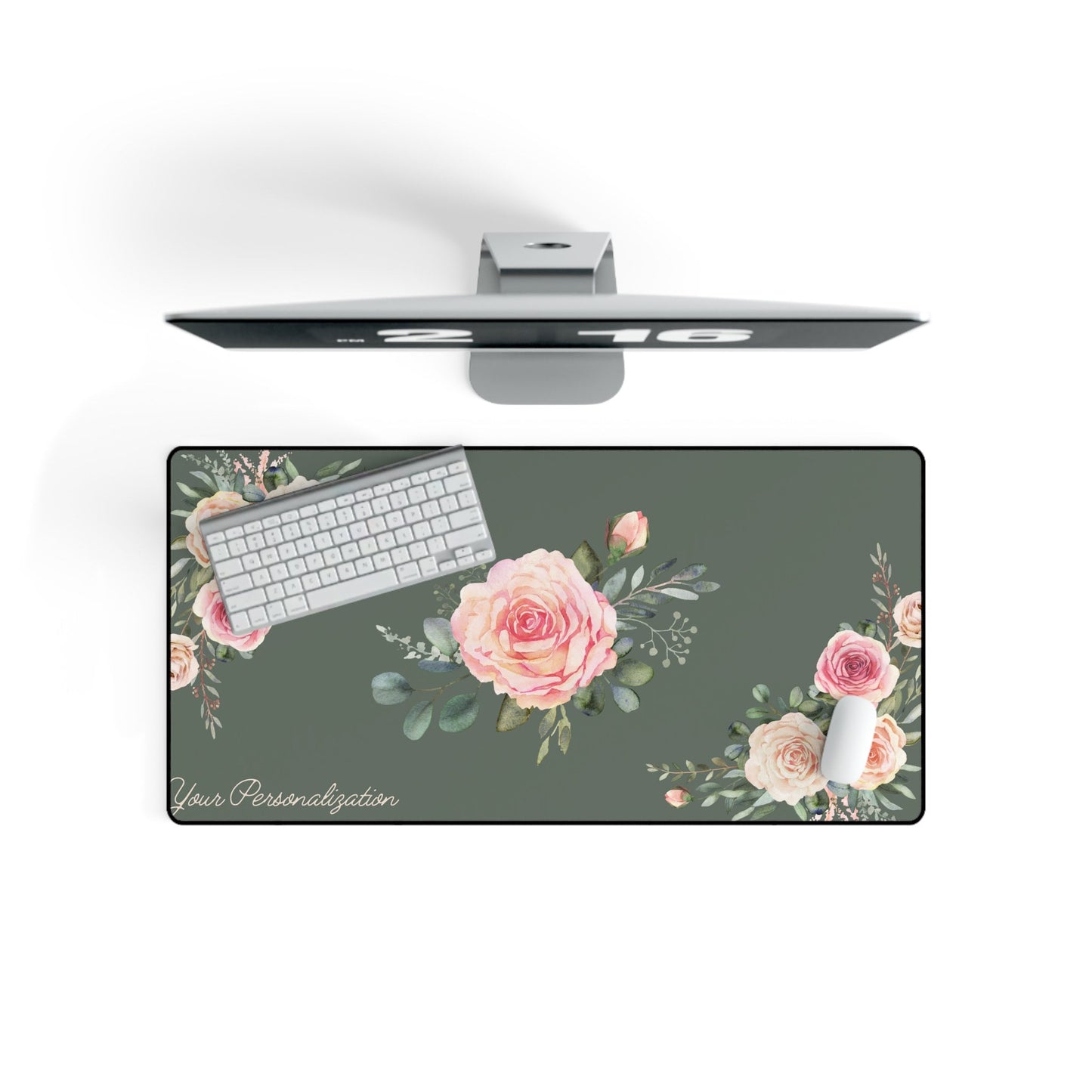 Floral Desk Mat for Home Office - Personalized Watercolor Roses Desk Mat