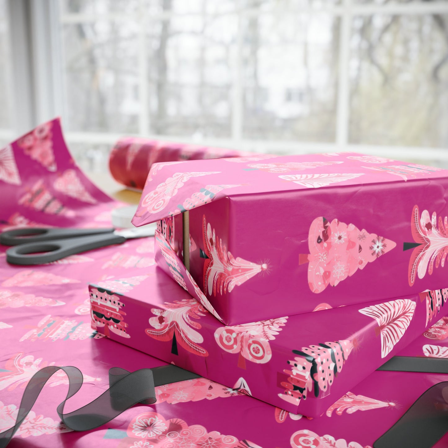 Pink Christmas Tree Wrapping paper