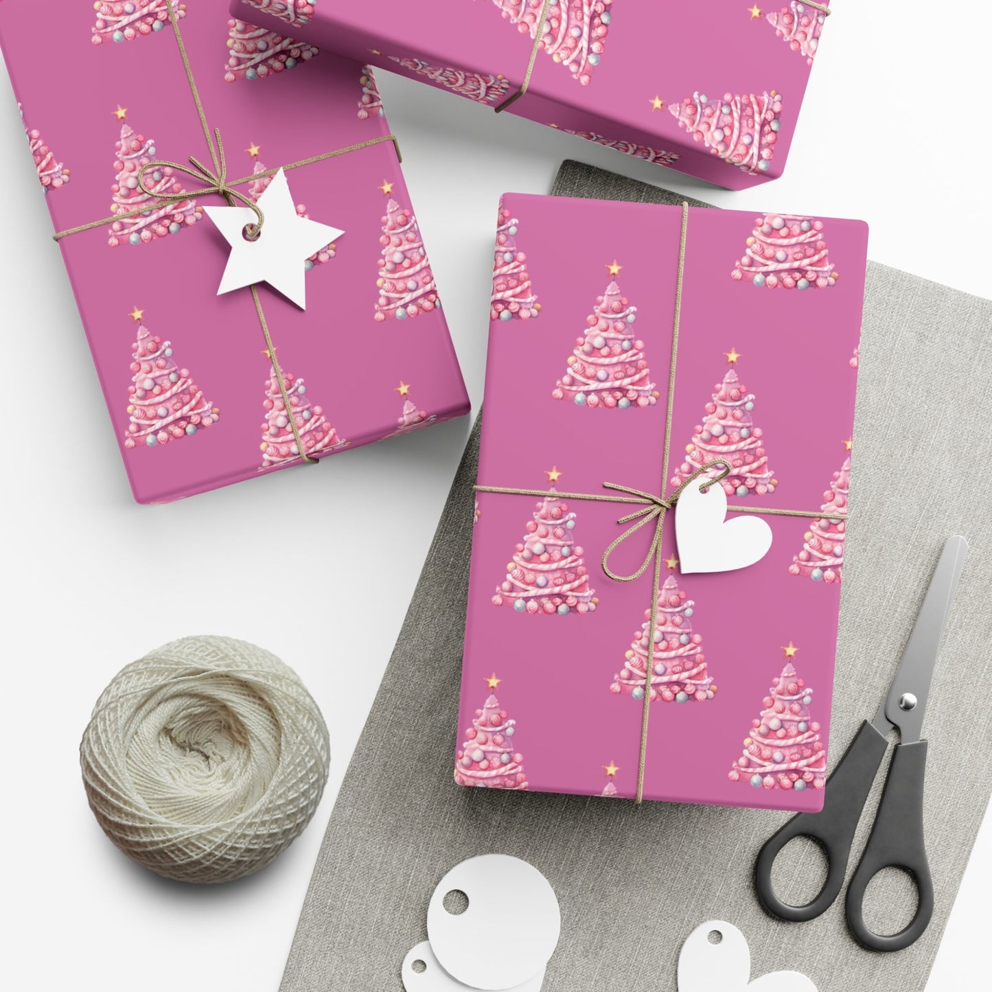 Elegant Whimsical Pink Christmas Trees Gift Wrap