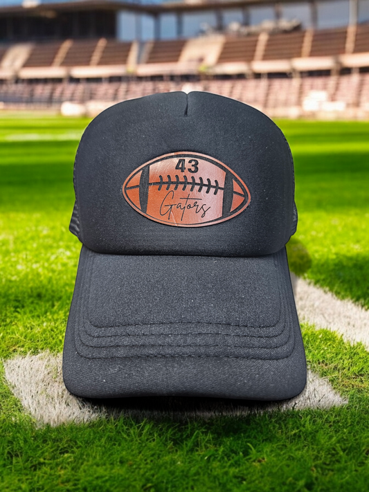 Football Trucker Hat With Leatherette Patch