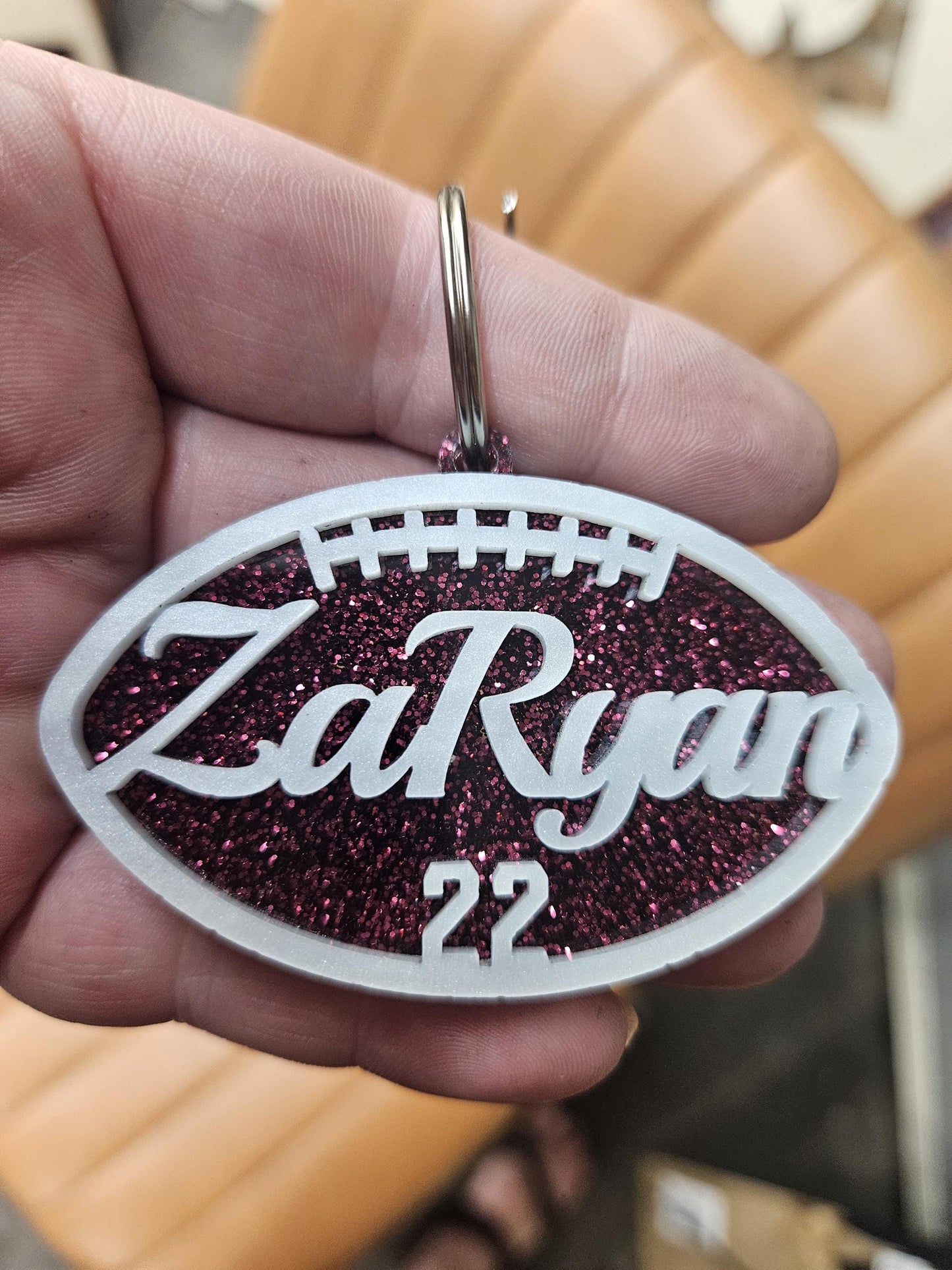 Personalized Glitter Football Bag Tag, Custom Sports Team Accessory
