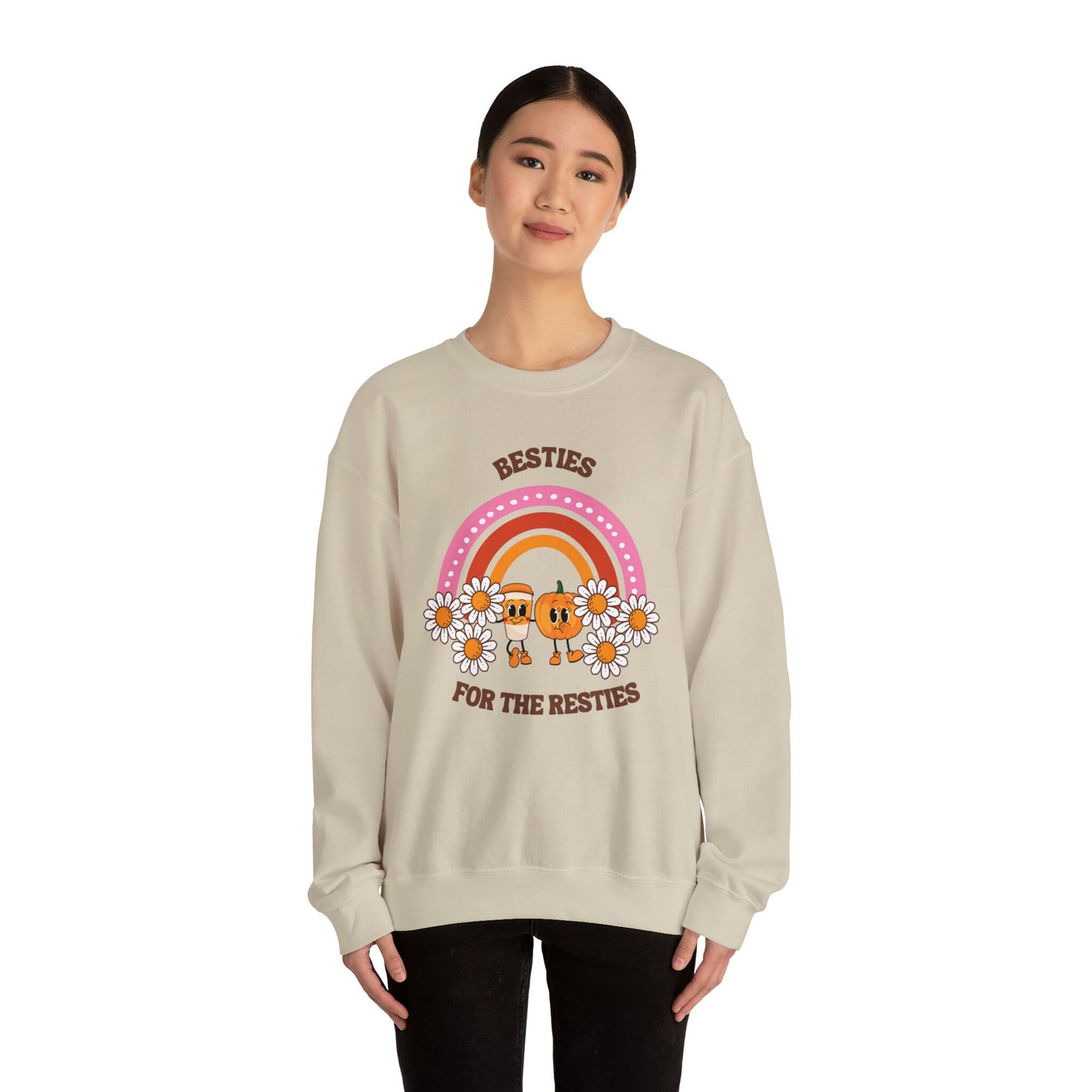 Pumpkin Spice Coffee Lovers Crew - Besties for the Resties, Autumn Rainbow Design, Perfect for Coffee Enthusiasts, Multiple Colors