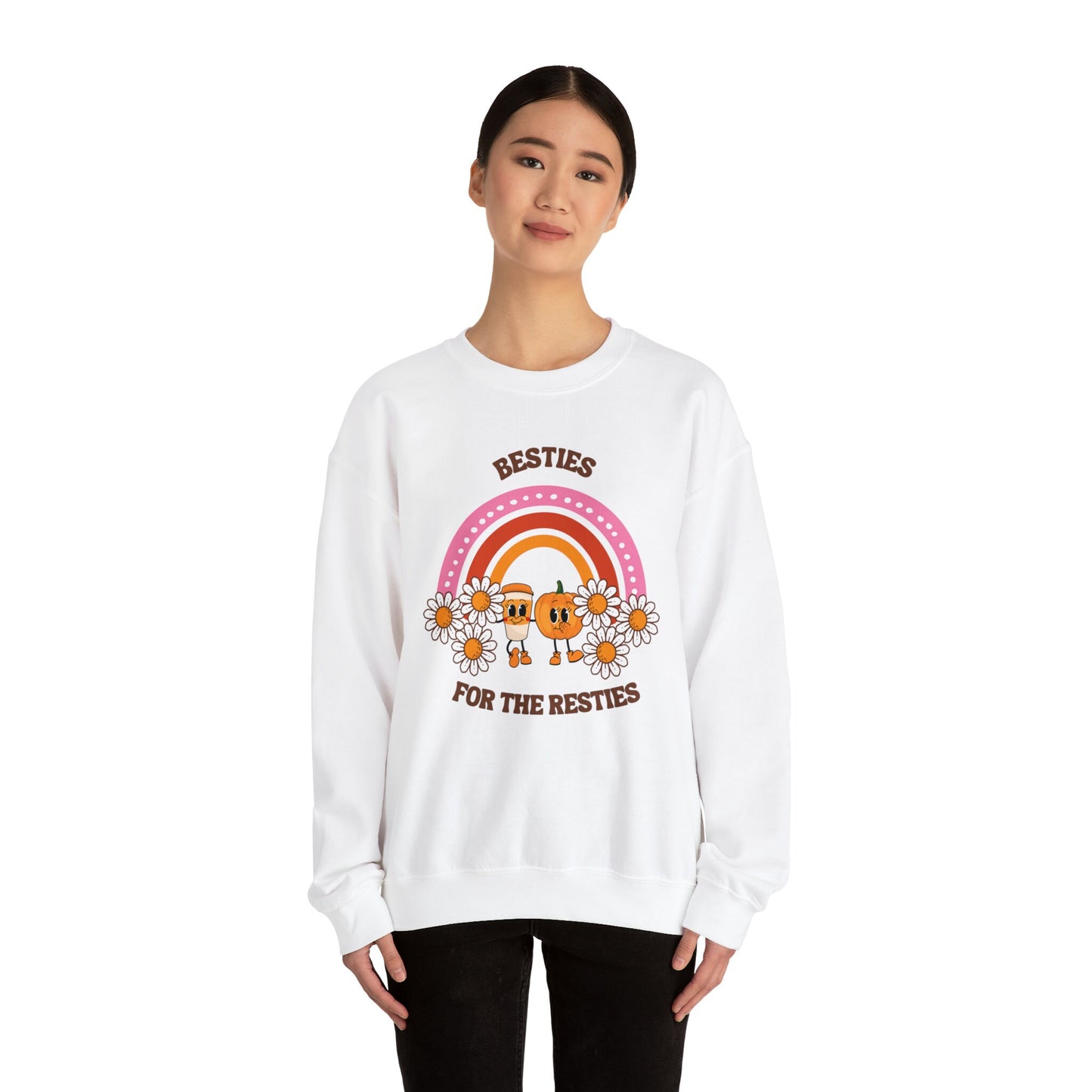 Pumpkin Spice Coffee Lovers Crew - Besties for the Resties, Autumn Rainbow Design, Perfect for Coffee Enthusiasts, Multiple Colors