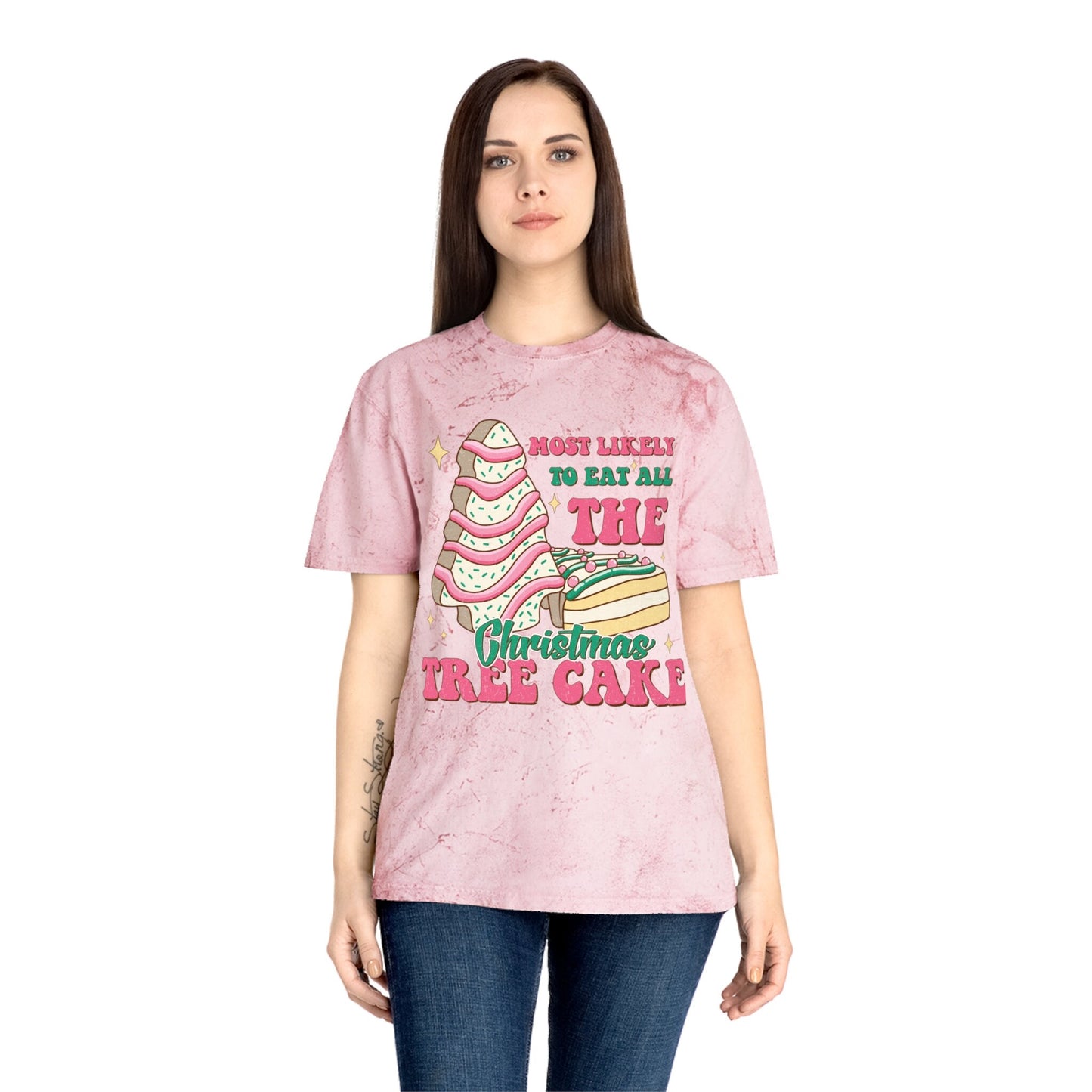 Quirky Pink Christmas Tree Cake Tee - Perfect Holiday Statement Shirt for Dessert Lovers, Must-Have for Festive Celebrations!