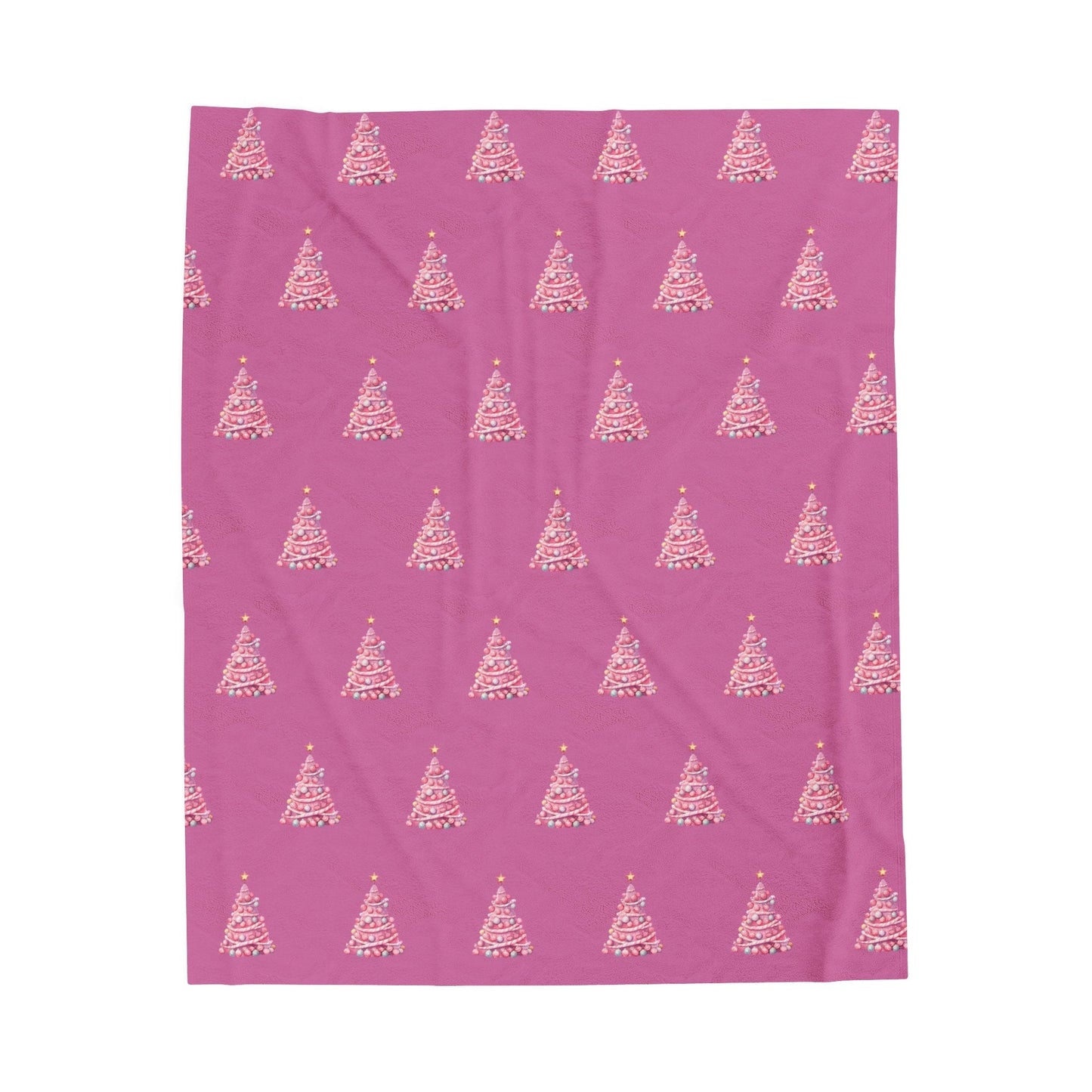 Velveteen Plush Blanket Pink Christmas Trees Pretty Girly