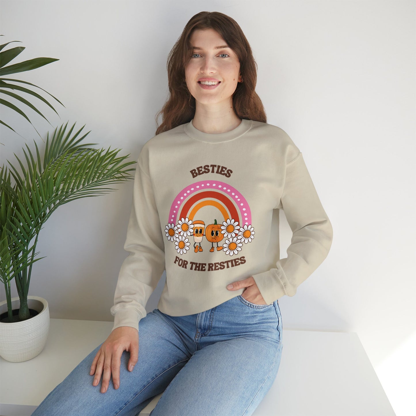 Pumpkin Spice Coffee Lovers Crew - Besties for the Resties, Autumn Rainbow Design, Perfect for Coffee Enthusiasts, Multiple Colors