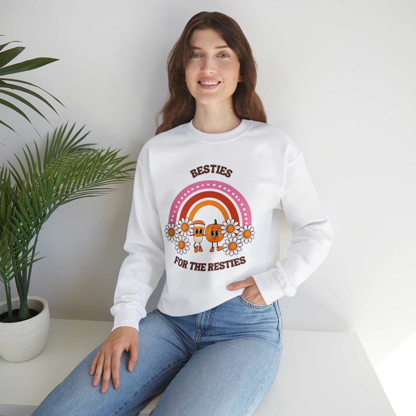 Pumpkin Spice Coffee Lovers Crew - Besties for the Resties, Autumn Rainbow Design, Perfect for Coffee Enthusiasts, Multiple Colors